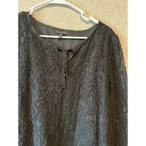 Talbots Black Lace Blouse Top‎ XL Long Sleeve Tie Neck Elegant